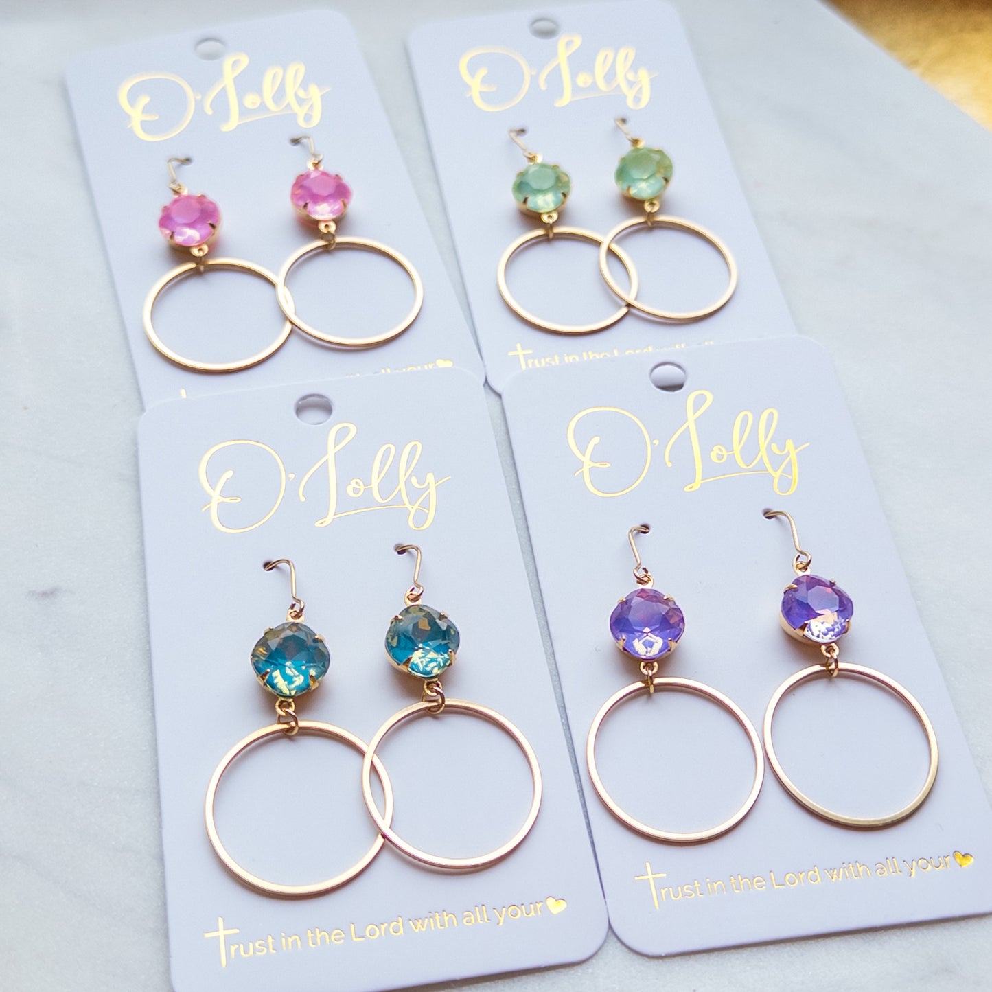 Multicolored Bright Stones w/Lightweight Gold Plated Hoop “Candy”