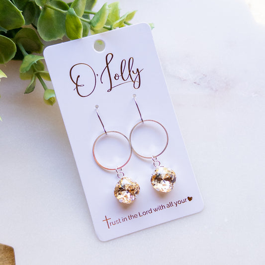Silver Champagne Crystal Circle Drop Earrings “Charlie”