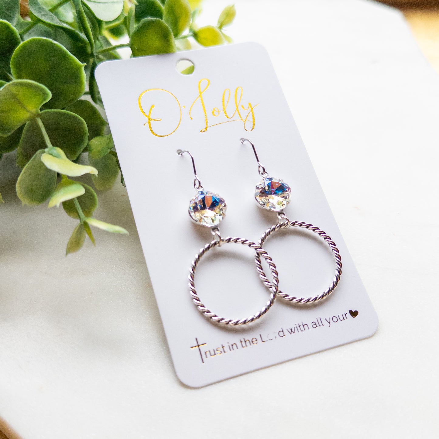 Crystal Twist Hoop Drop Earrings “Davy”
