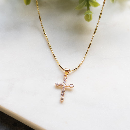 18k Gold Plated Cubic Zirconia Cross Necklace