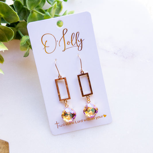 Gold Geometric Crystal Drop Earrings “Havana”