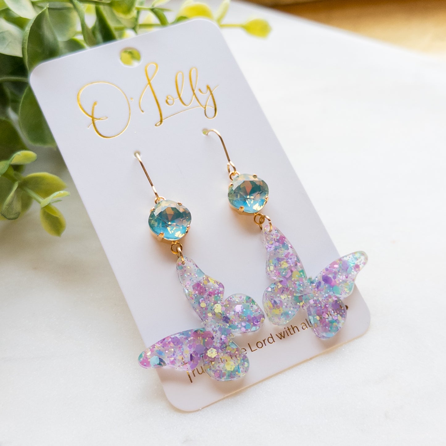 Purple/Teal Glitter Acrylic Butterfly w/Teal Stone- “ Emilia”