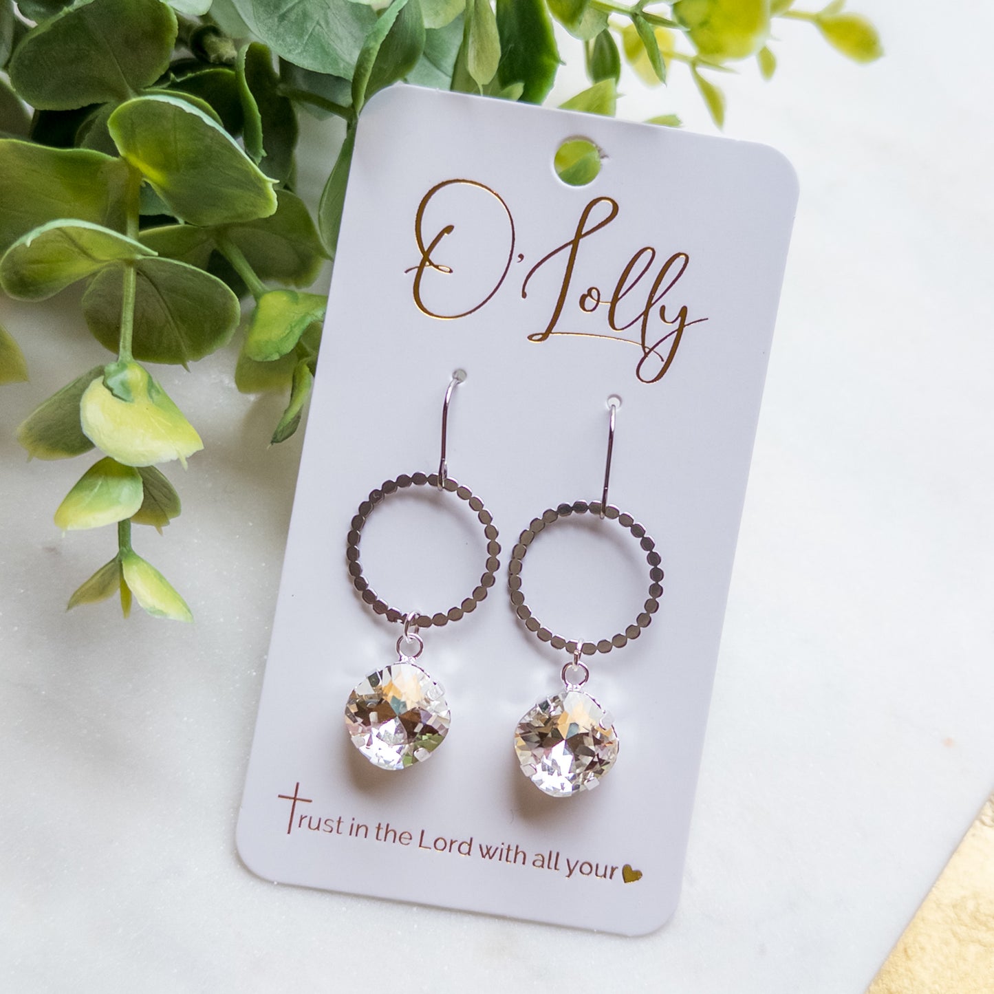 O'Lolly "Parker" Earrings - Gold Hoop w/Clear Stone Dangle