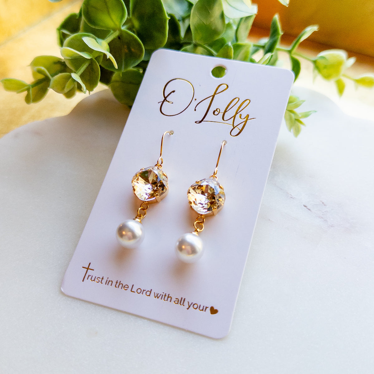 Gold Champagne Crystal Pearl Drop Earrings “Rebecca”