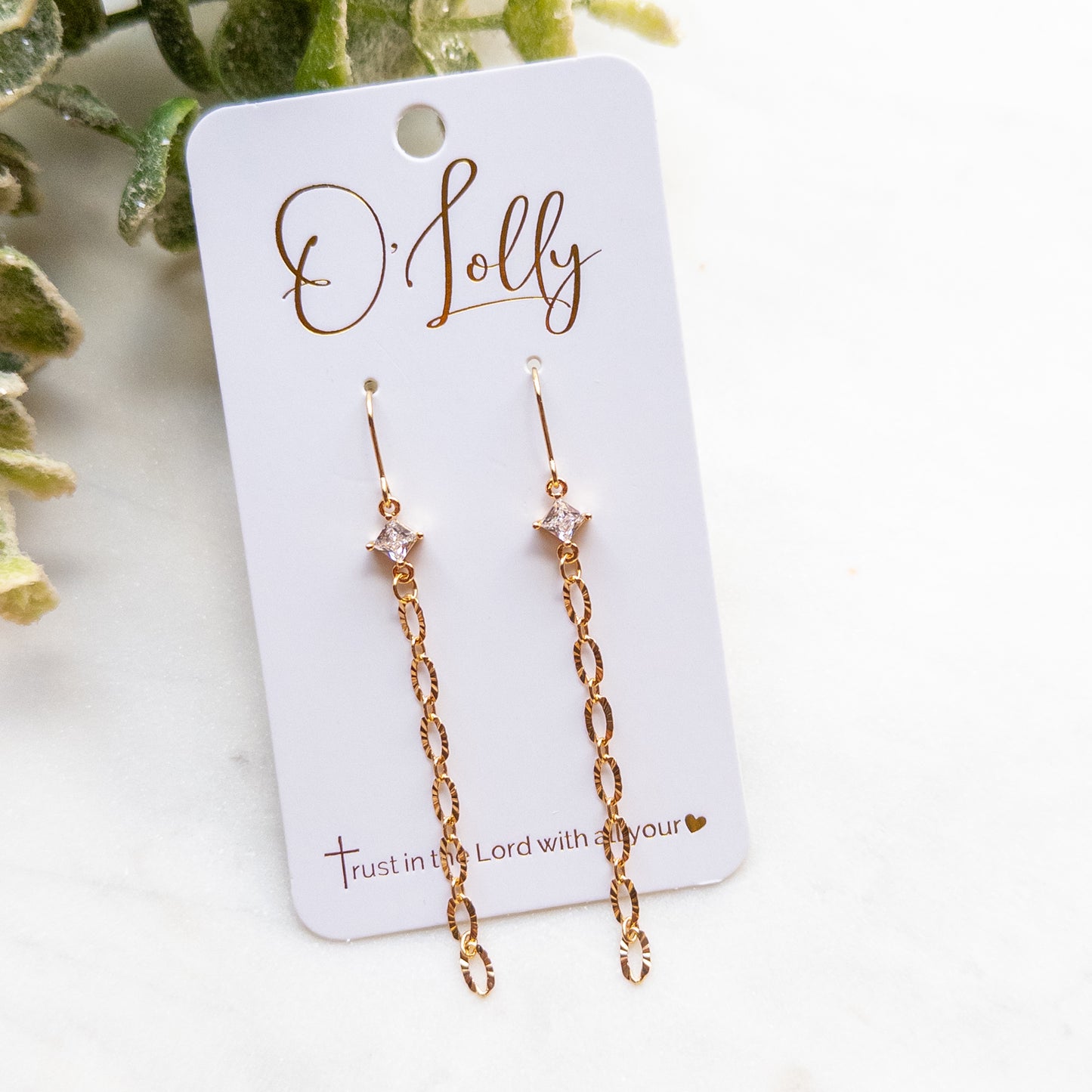 18k Gold Plated Textured Chain Earrings (w/CZ) Style 4