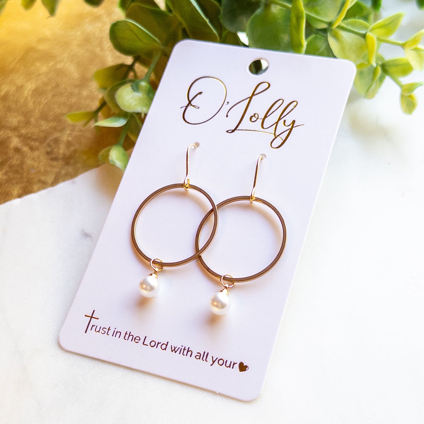 Gold Hoop & Pearl Dangle Earrings “Greta”