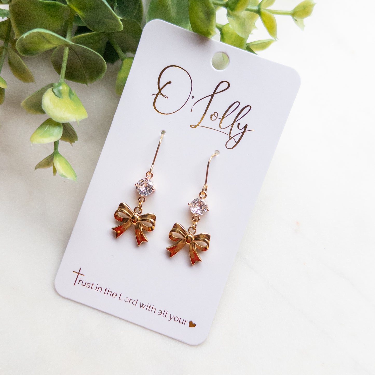 Crystal Bow Charm Drop Earrings “Annalee”