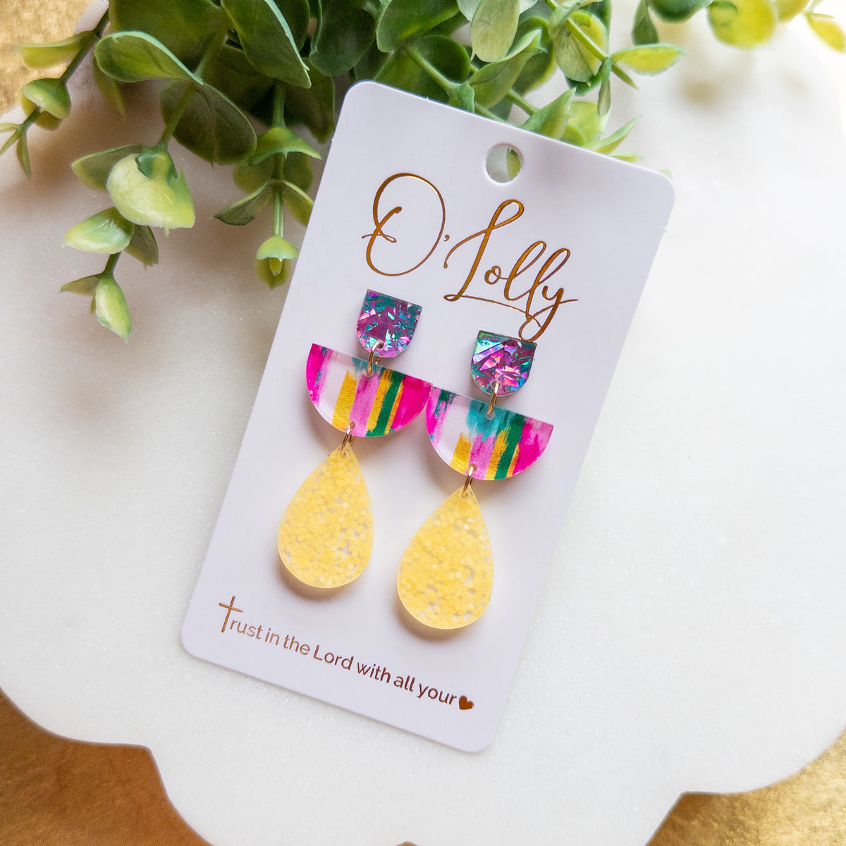 Color Pop Acrylic & Yellow Glitter Teardrop Earrings