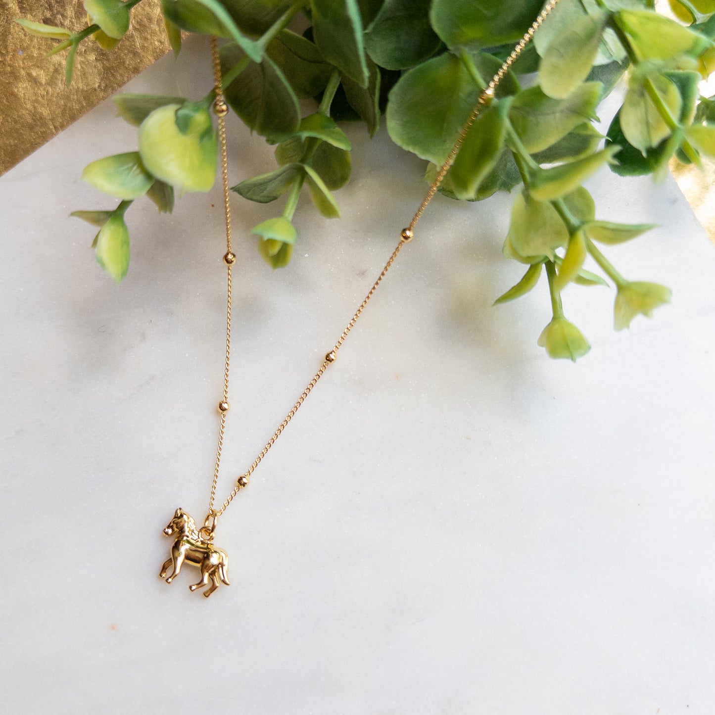 Golden Race Horse Necklace