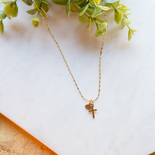 Cross & Heart Charm Necklace