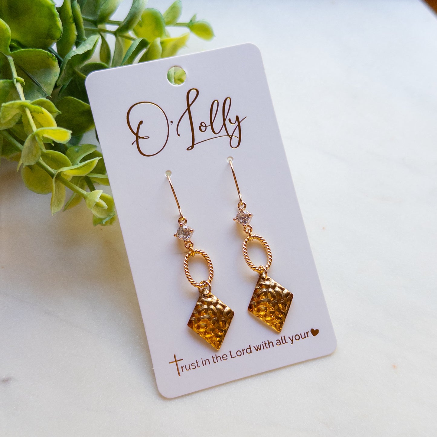 Gold Amber Rhinestone Dangle Earrings