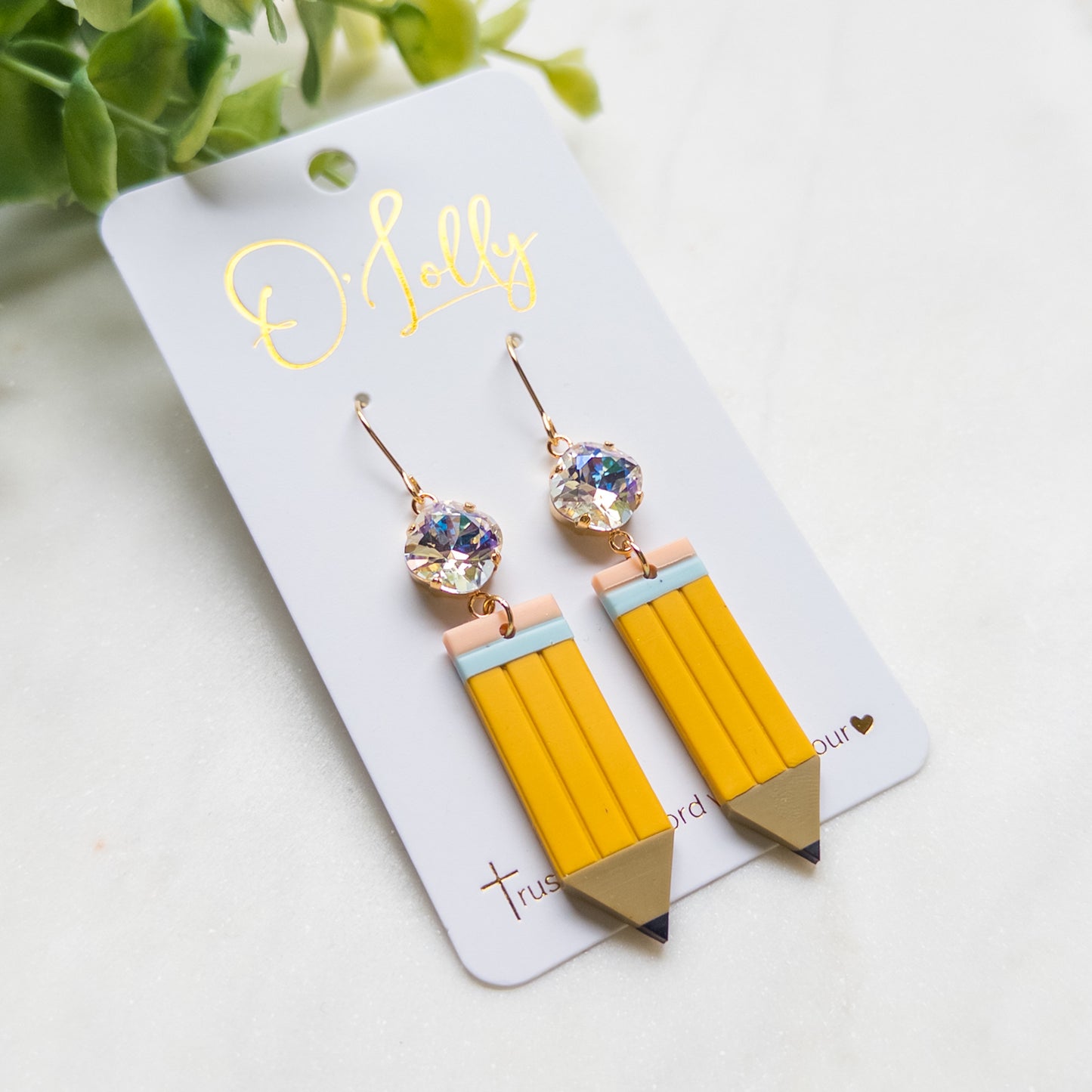 Pencil Drop Earrings with Crystal Accent