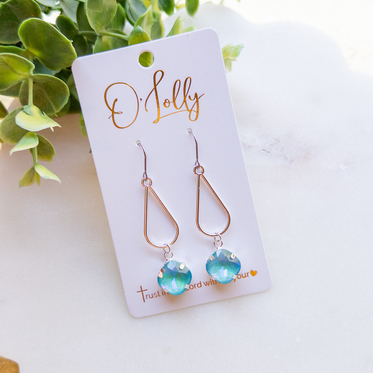 Silver Aqua Crystal Teardrop Earrings