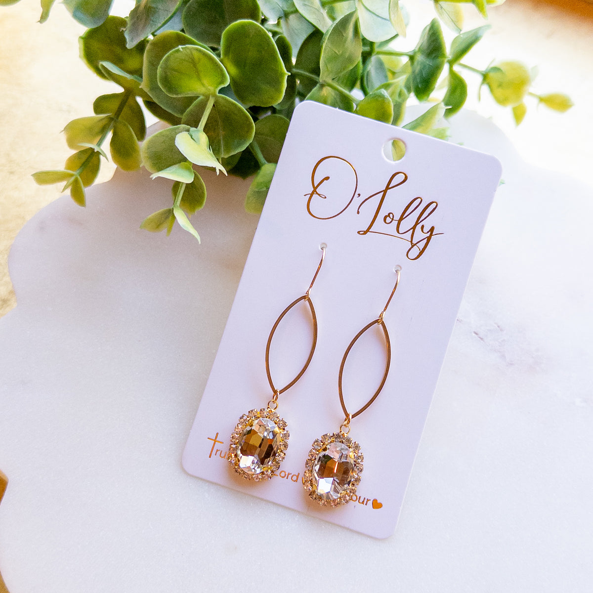 Gold Clear Rhinestone Drop Earrings “Randi”