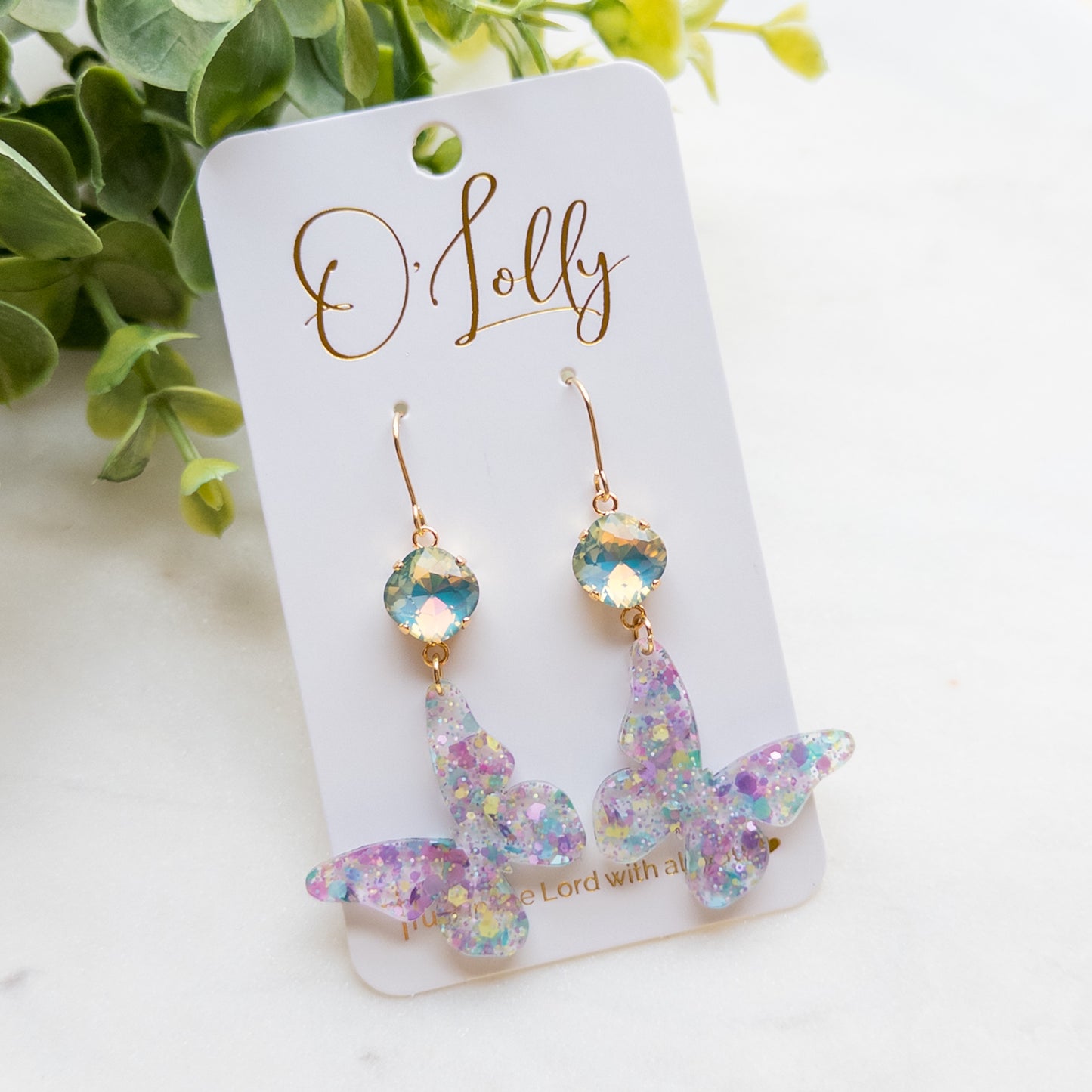 Purple/Teal Glitter Acrylic Butterfly w/Teal Stone- “ Emilia”