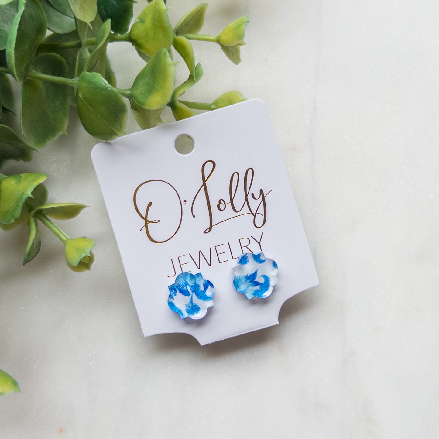 Blue Floral Acrylic Stud Earrings