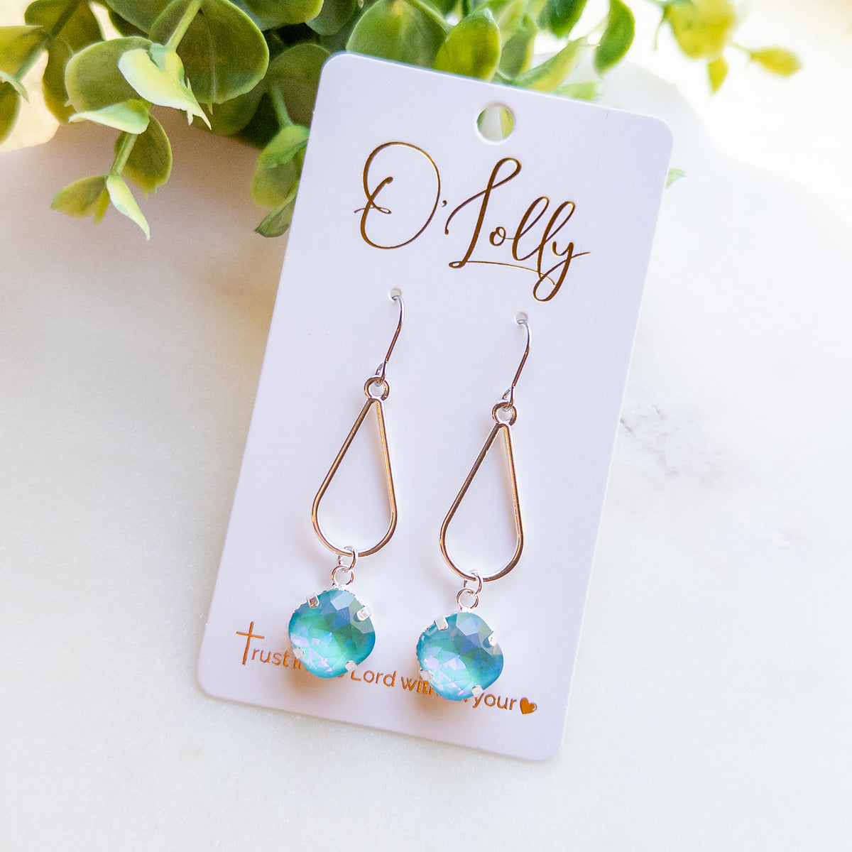 Silver Aqua Crystal Teardrop Earrings