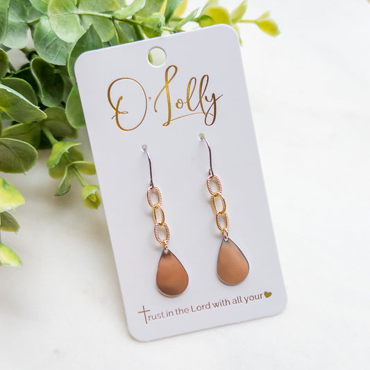 Gold & Silver Mixed- Gold Chain w/Silver Teardrop Dangle Earrings- M2