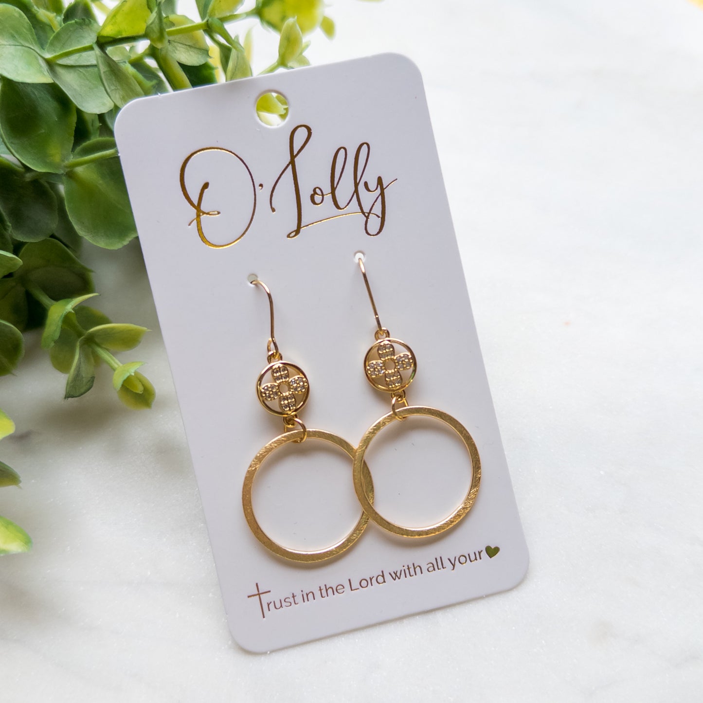 CZ Circle Shape w/Gold Textured Hoop “Lynn”