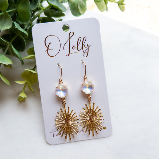 Gold Burst w/White Stone Earrings- "Elsa"