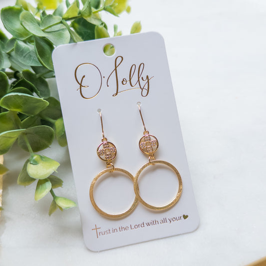 CZ Circle Shape w/Gold Textured Hoop “Lynn”