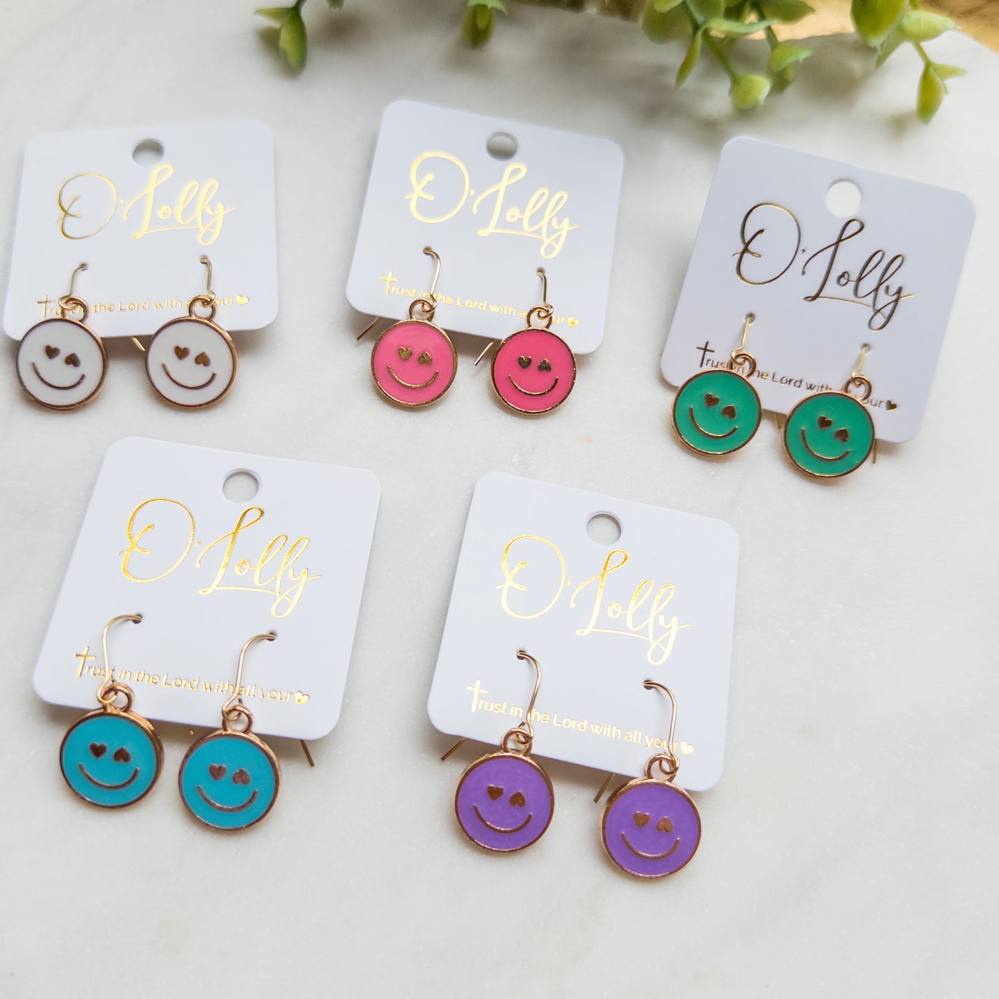Happy Heart Smiley Face Drop Earrings
