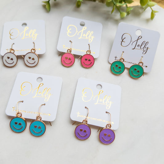 Happy Heart Smiley Face Drop Earrings