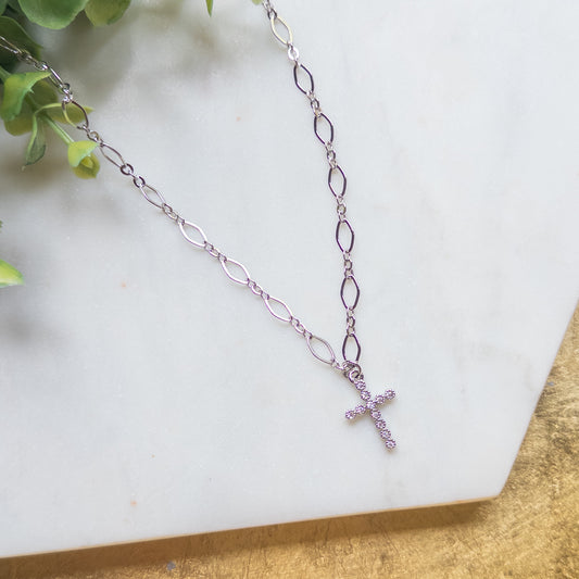 Silver Chain Necklace w/Rhinestone Charm