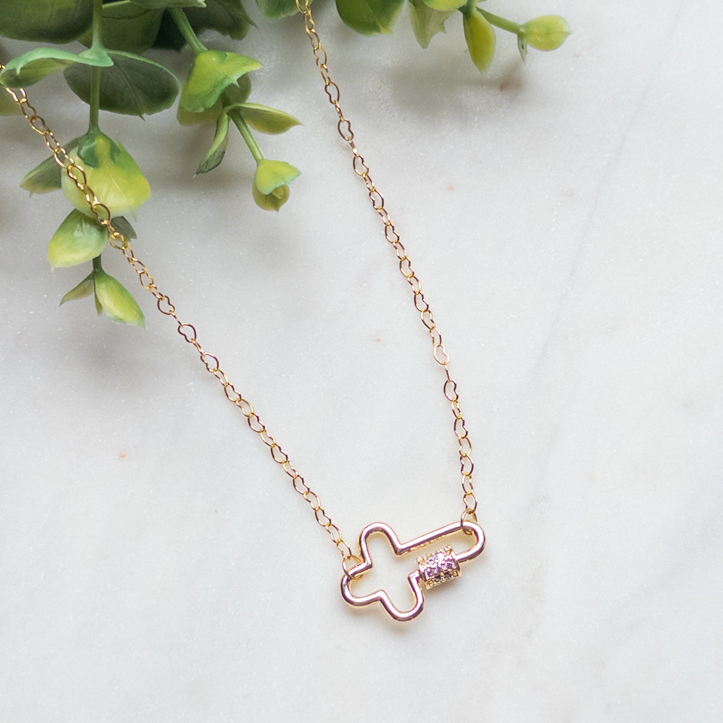 Modern Sideways Cross Heart Chain Necklace