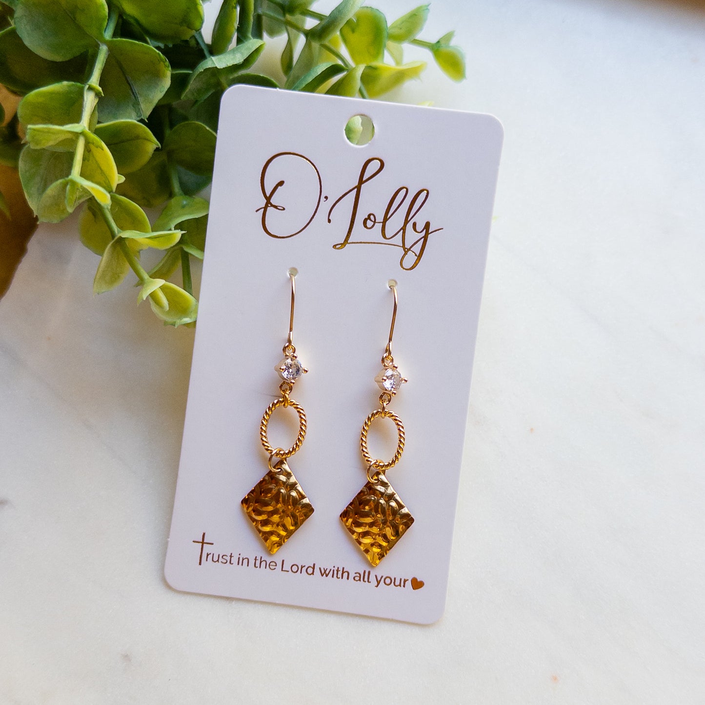 Gold Amber Rhinestone Dangle Earrings