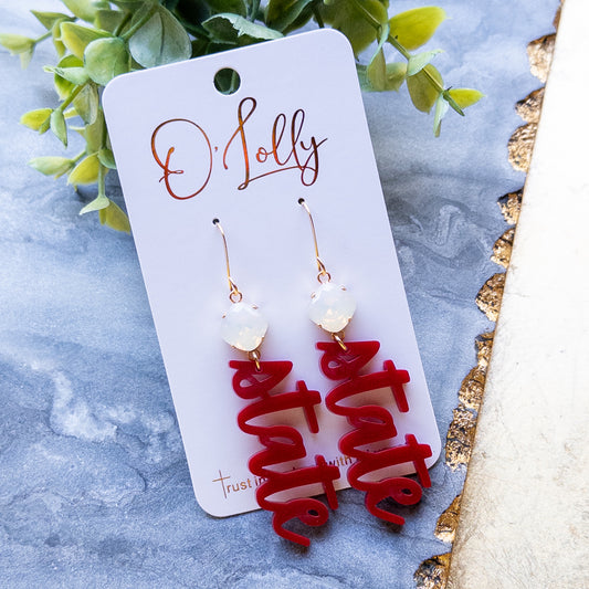 Burgundy Acrylic “State” Earrings w/Opal Stone