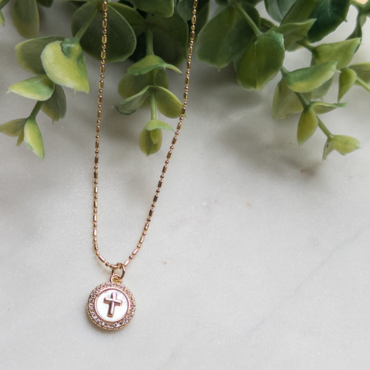 Dainty Halo Cross Medallion Necklace
