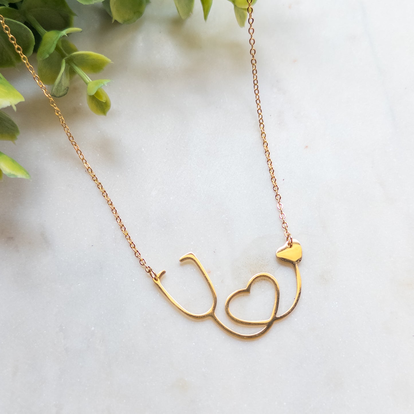 Gold Stethoscope Heart Necklace