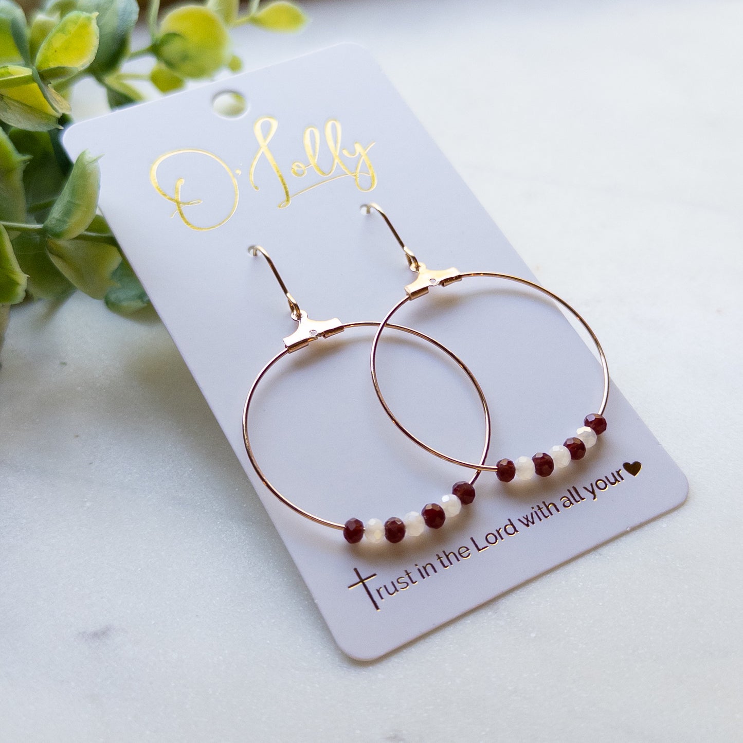 Maroon & White Beaded Hoop Earrings (Limited)