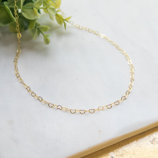 18K Gold Plated Heart Linked Chain Necklace