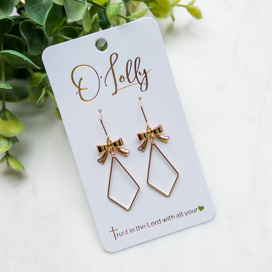 Gold Bow Geometric Dangle Earrings “Jane”
