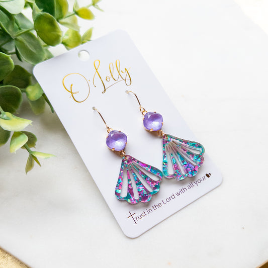 Sparkle Acrylic Seashell Drop Earrings “Summer”