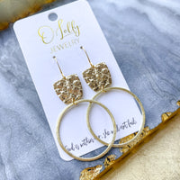 O’Lolly “Reese” Earrings- Gold Textured w/Hoop