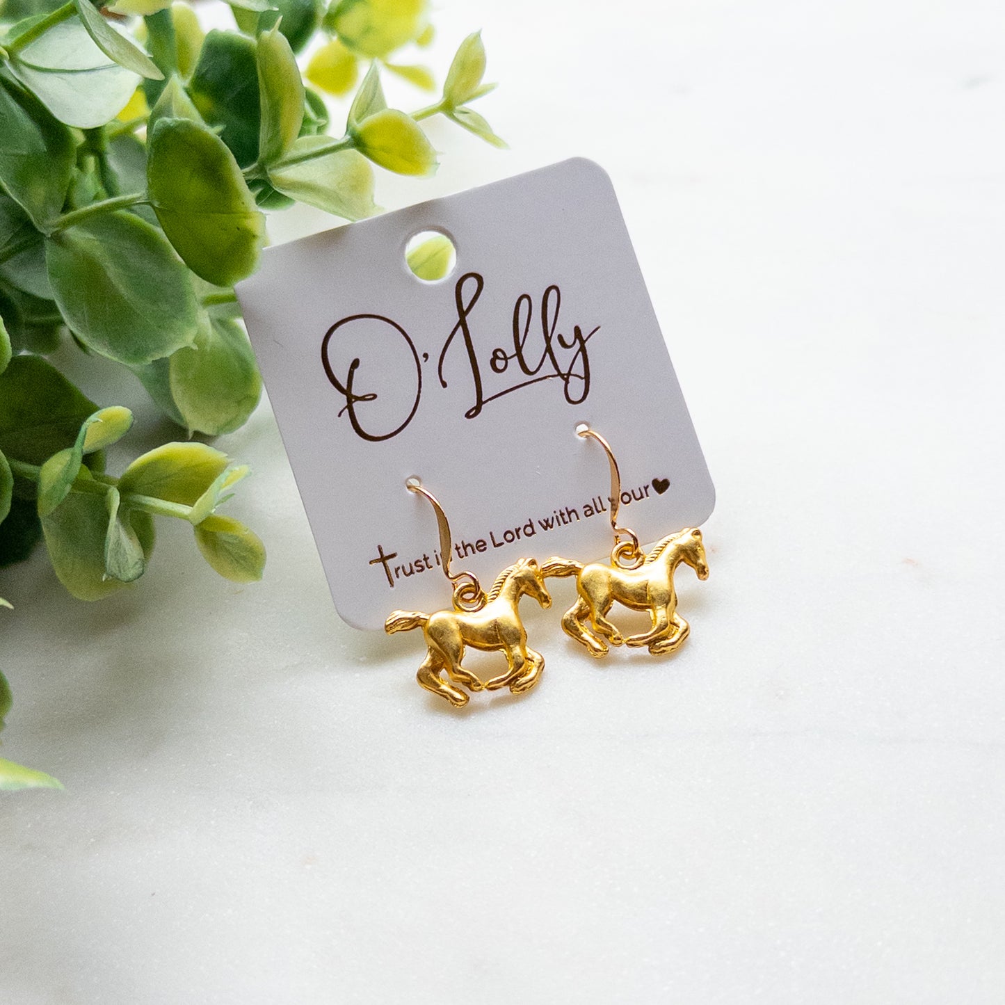 Golden Running Horse Charm Earrings