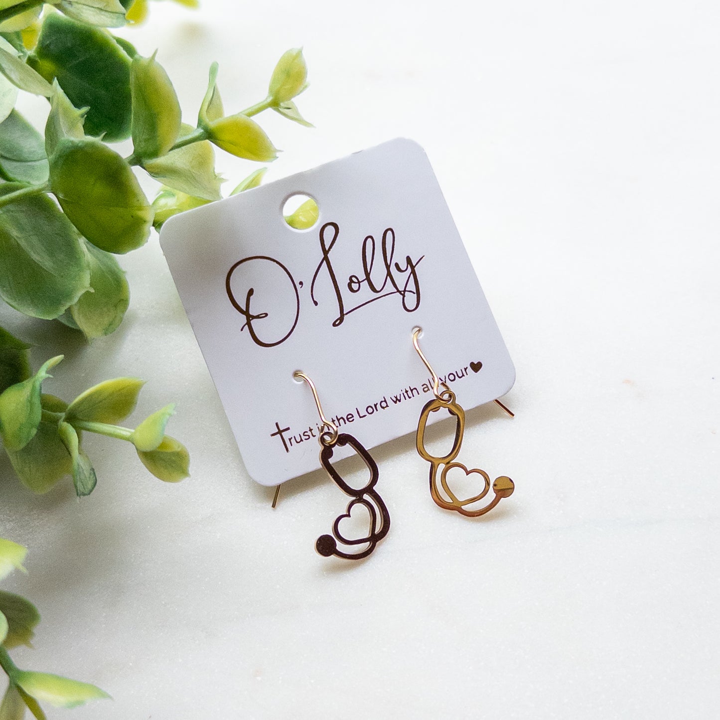 Gold Stethoscope Heart Earrings