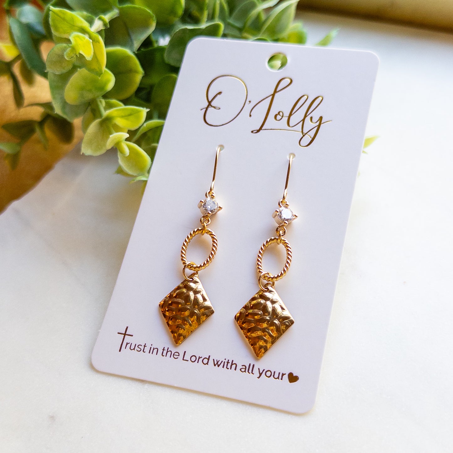 Gold Amber Rhinestone Dangle Earrings