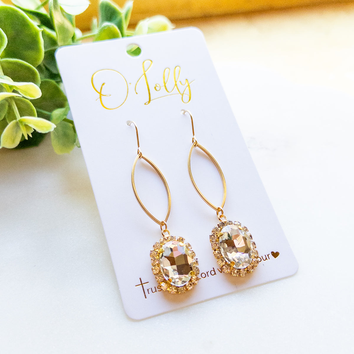 Gold Clear Rhinestone Drop Earrings “Randi”