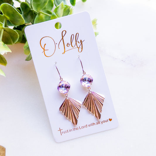 Silver Light Purple Crystal Fan Earrings “Dana”