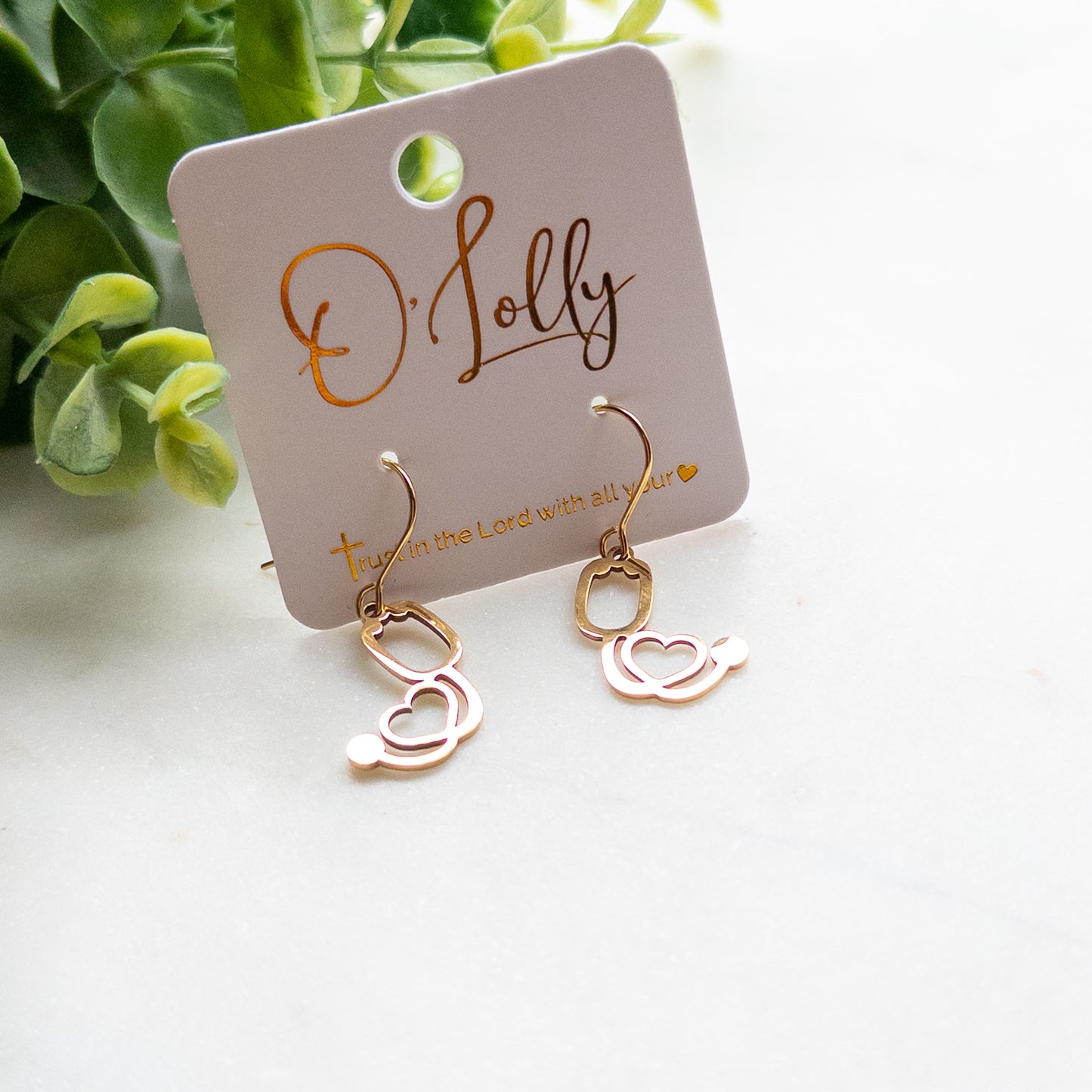 Gold Stethoscope Heart Earrings