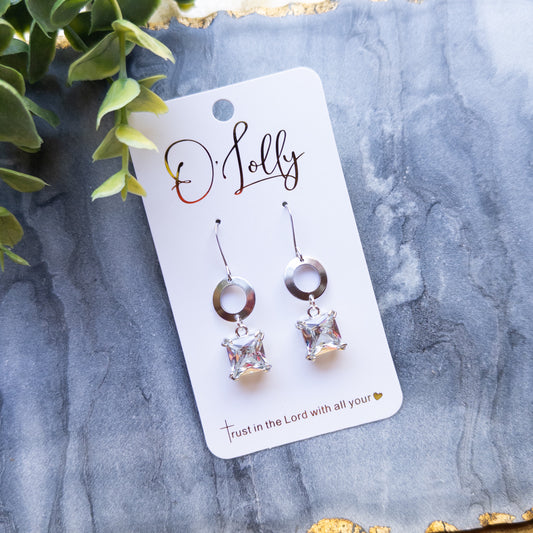 Silver Open Circle w/Clear Square (SALE)
