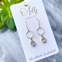 O’Lolly “Evie” Earrings - Gold Hexagon w/CZ Teardrop