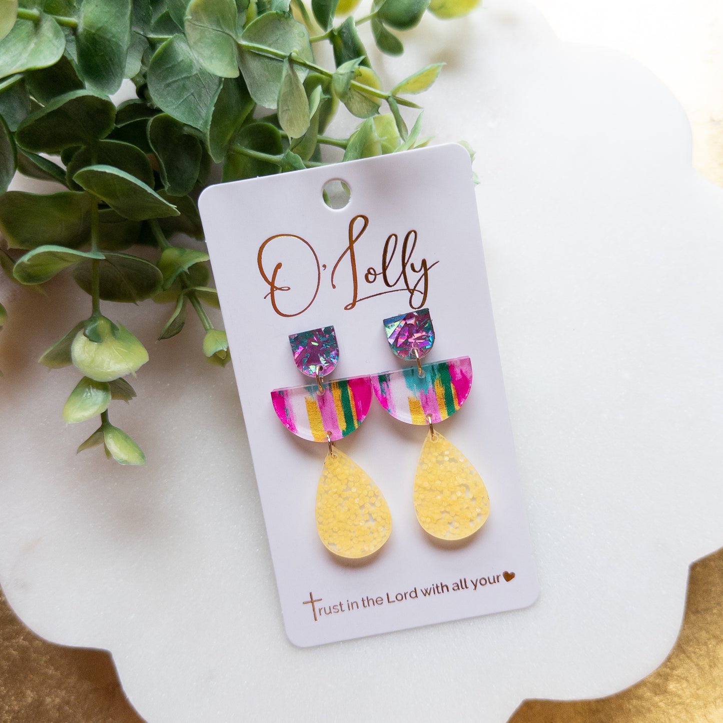 Color Pop Acrylic & Yellow Glitter Teardrop Earrings