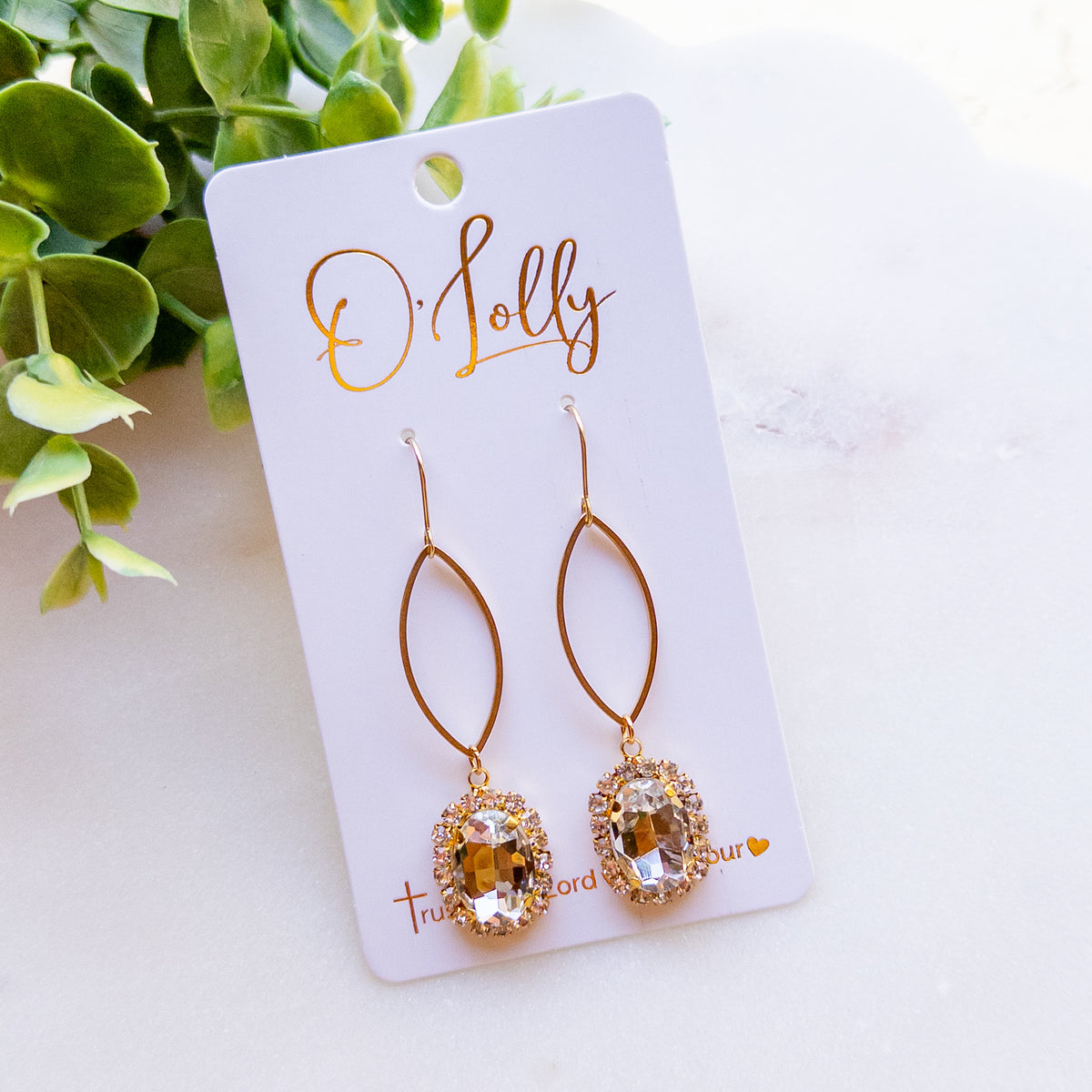 Gold Clear Rhinestone Drop Earrings “Randi”