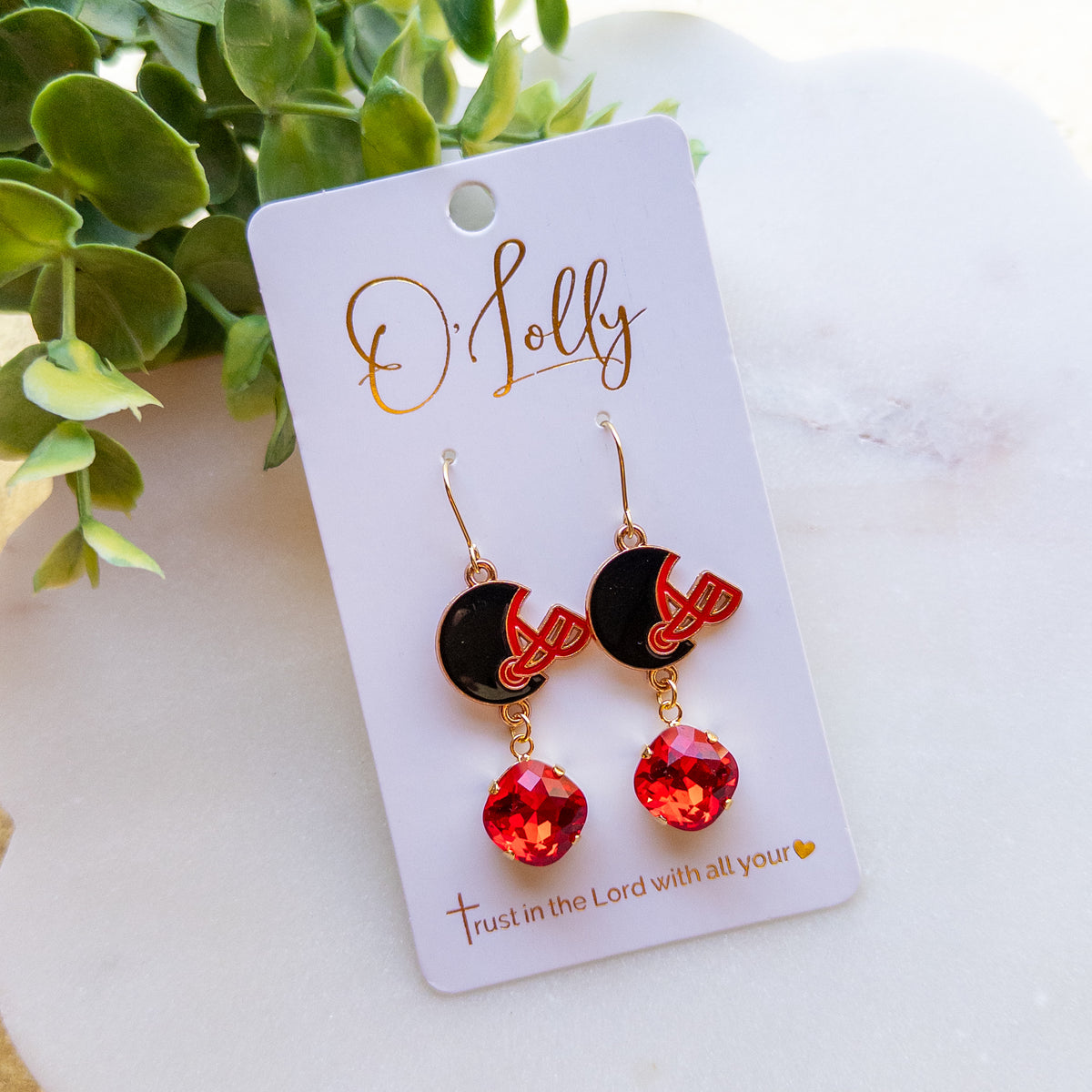 Black & Red Helmet Spirit Crystal Drop Earrings