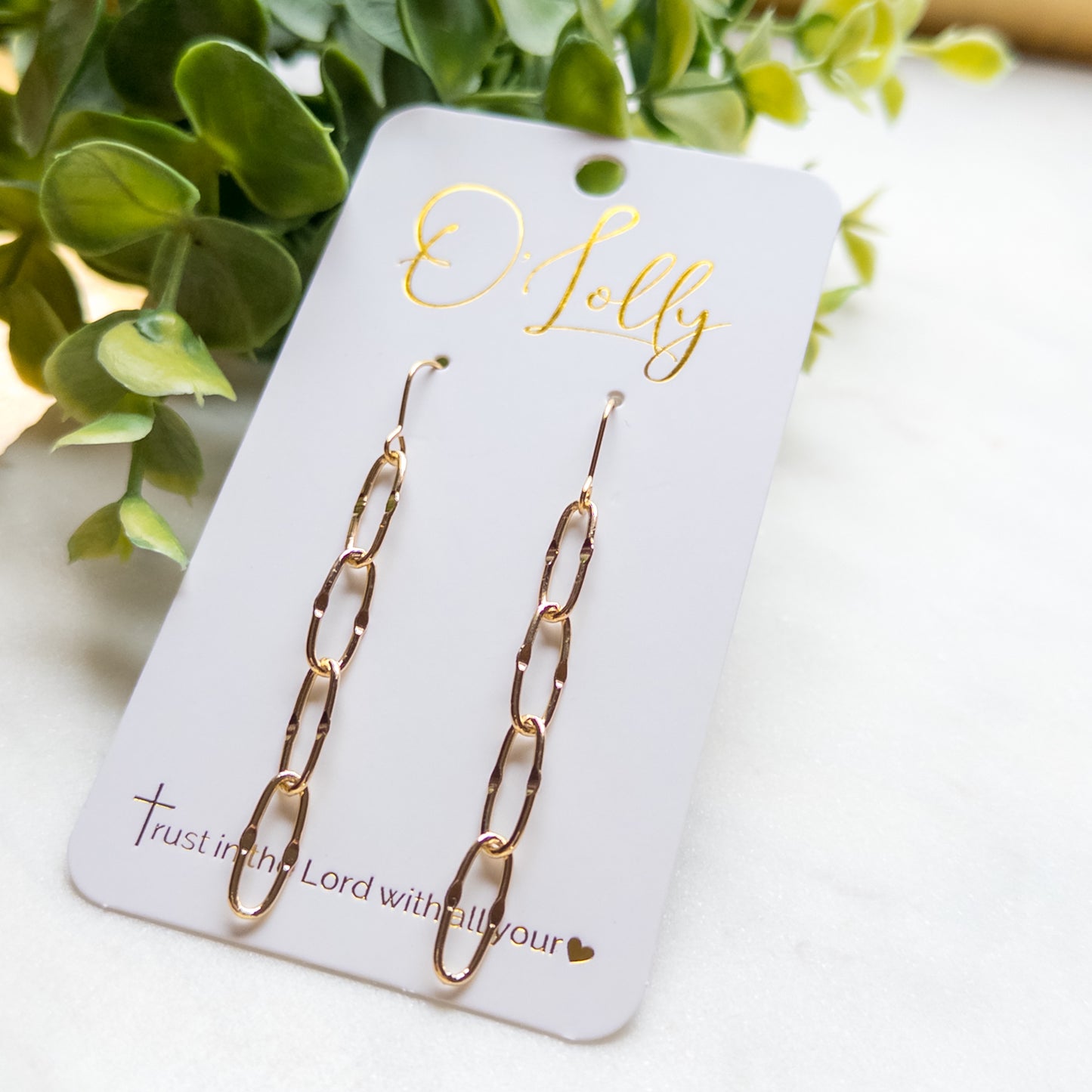 18k Gold Plated Textured Chain Earrings Style 11